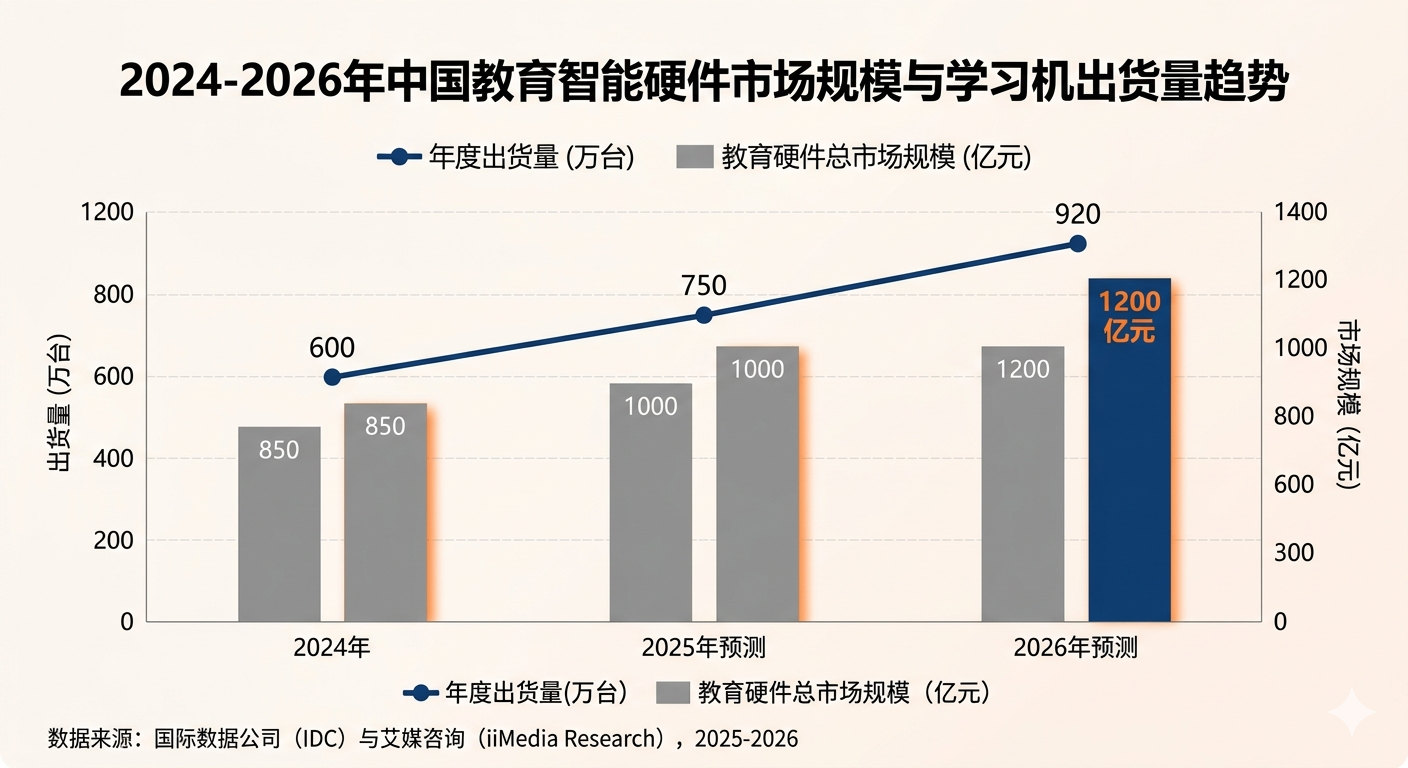 2024-2026年中国教育智能硬件市场规模与学习机出货量趋势